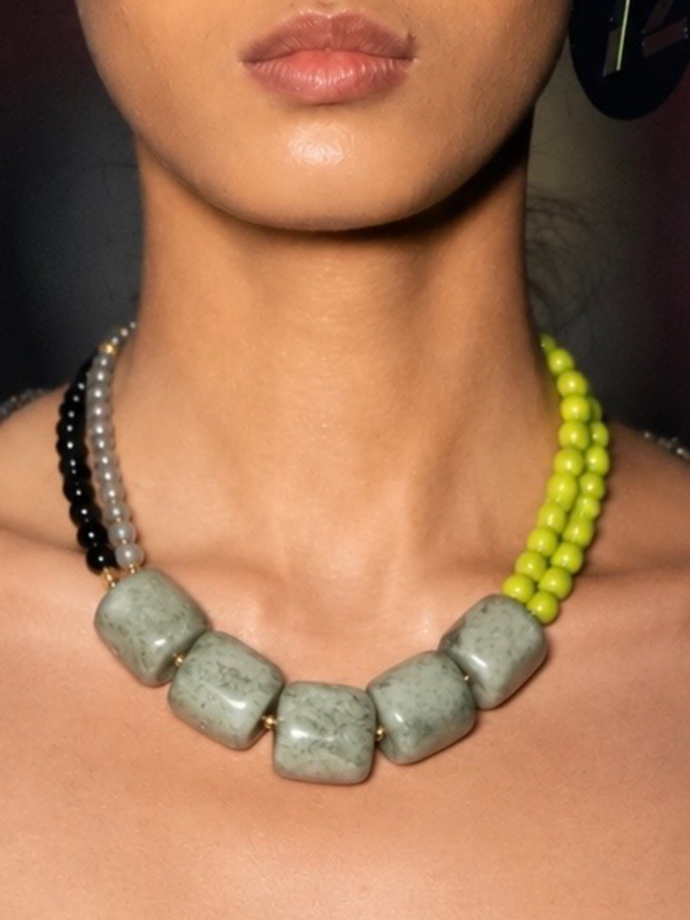 One-of-a-Kind Artisan Handmade Lime Green & Stone Statement Collar Necklace